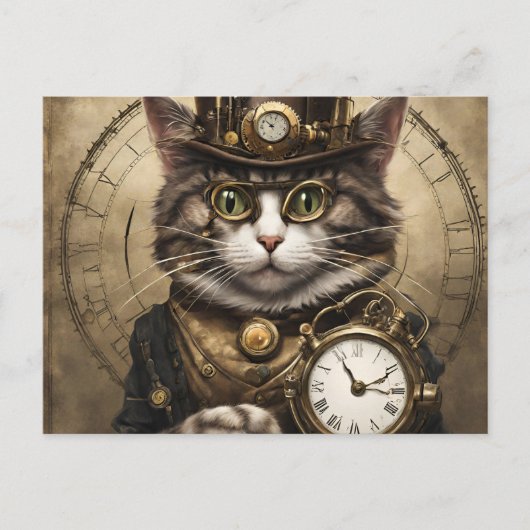 Klok Cat Briefkaart (Voorkant)