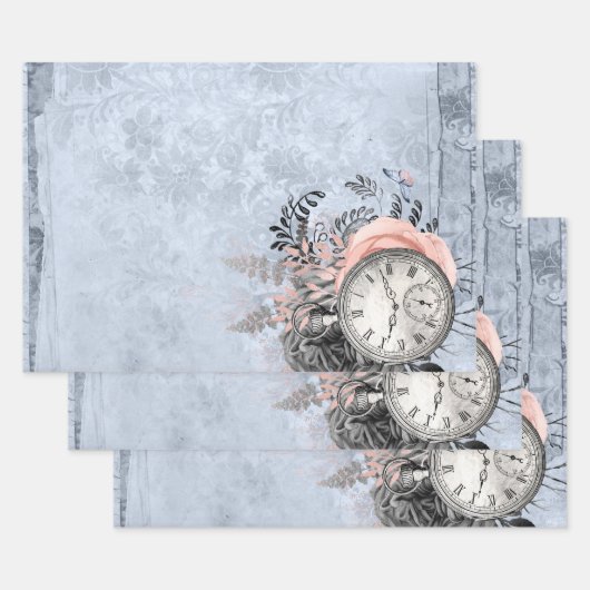  klok en blauwe bloemen inpakpapier vel (Set)