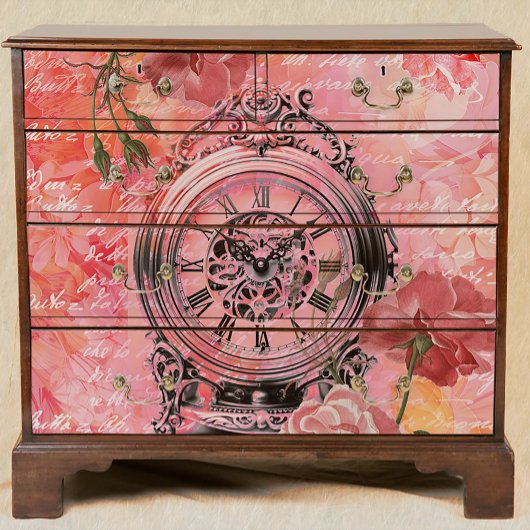  klok en roze rozen Decoupage Tissuepapier