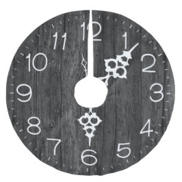 Klok gezicht op donkergrijs hout kerstboom rok