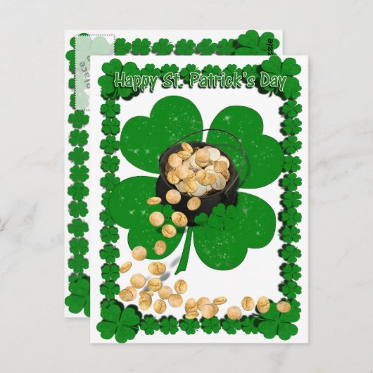 Klok goud met klaverbeeld voor St Patrick's Day Briefkaart (Voorkant / Achterkant)