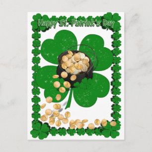 Klok goud met klaverbeeld voor St Patrick's Day Briefkaart