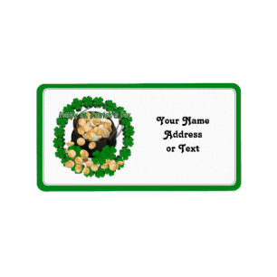 Klok goud met klaverbeeld voor St Patrick's Day Etiket