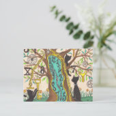 Klok in boom smelten met katten briefkaart (Staand voorkant)