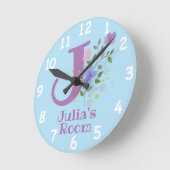 Klok in een Floral Ontwerp met Naam & Initiaal (Hoek)