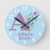 Klok in een Floral Ontwerp met Naam & Initiaal (Voorkant)
