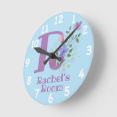 Klok in een Floral Ontwerp met Naam & Initiaal (Hoek)
