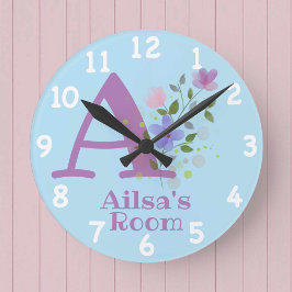 Klok in een Floral Ontwerp met Naam & Initiaal