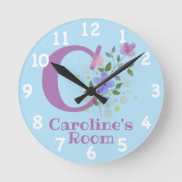Klok in een Floral Ontwerp met Naam & Initiaal