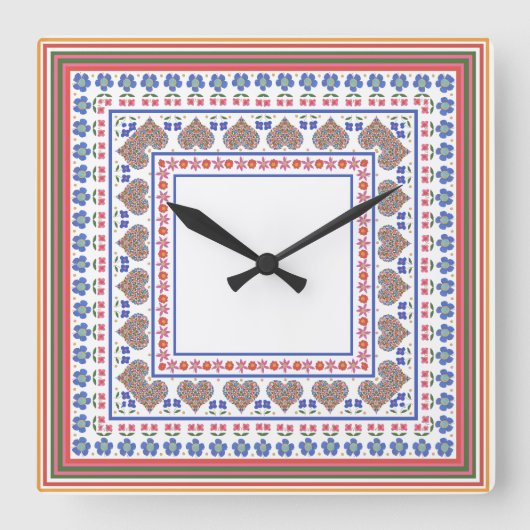 Klok in folk art stijl rand vierkant (Voorkant)