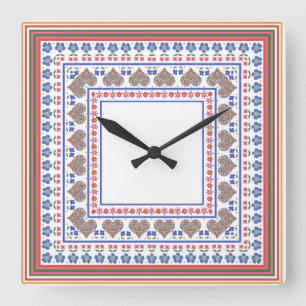 Klok in folk art stijl rand vierkant