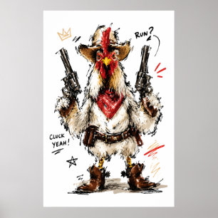 Klok Ja! Cowboy Haan met Pistolen Poster