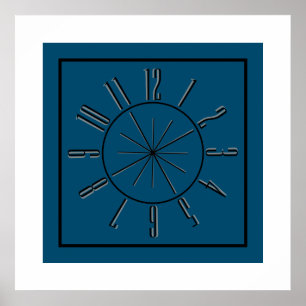 Klok & Kompas Kunstwerk Oceaanblauw, Zwart & Grijs Poster