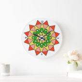 Klok - Mandala in rood, roze, groen, geel (Huis)