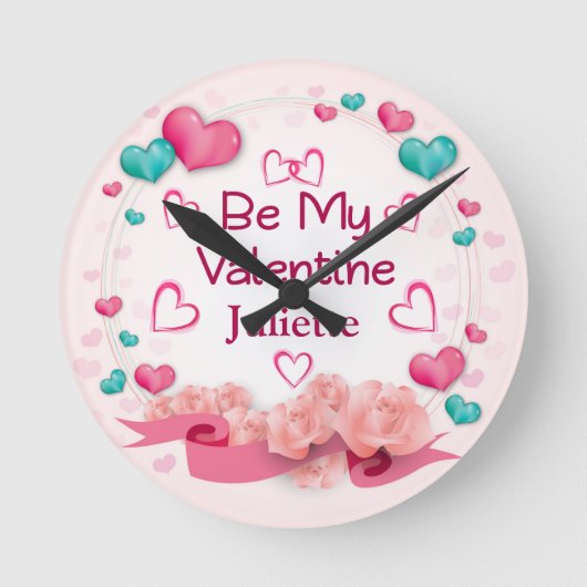 Klok met 'Be My Valentine' tekst en personalisatie (Voorkant)