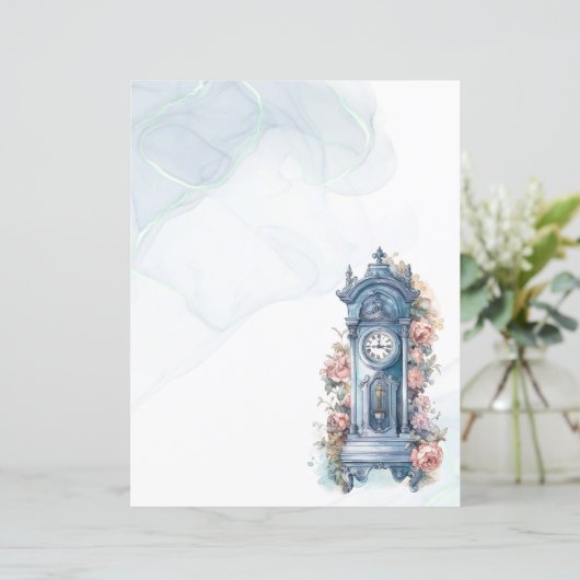  klok met bloemen die papier schrijven (Staand voorkant)