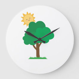 Klok met boom en zon voor aan de muur