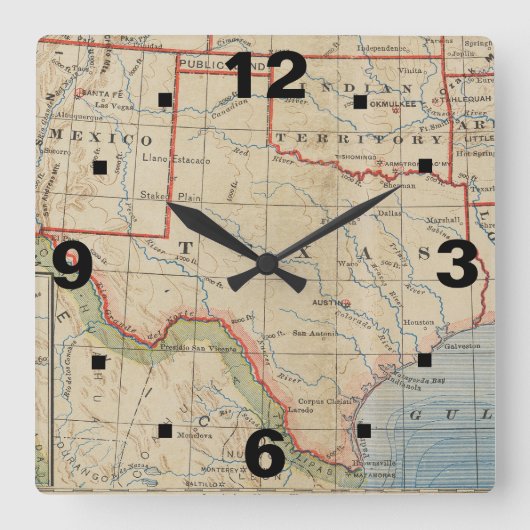 Klok met de  Kaart 1888 van Texas Kies een Stijl (Voorkant)