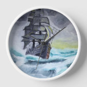 Klok met een schip. Schip op een stormachtig zee (Voorkant)