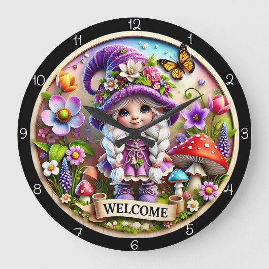 Klok met fantasievolle kaboutertuin welkom (Voorkant)