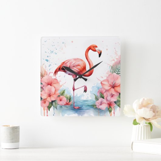 Klok met Flamingo en Bloemen (Huis)