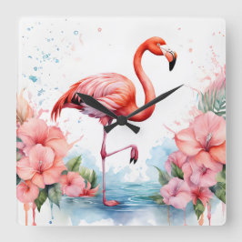 Klok met Flamingo en Bloemen