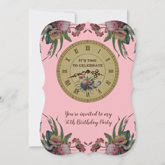  klok met Flowers Birthday Party Kaart (Voorkant)