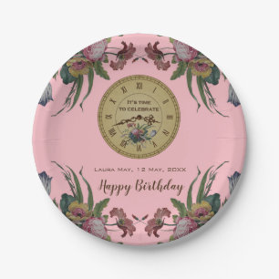  klok met Flowers Birthday Party Papieren Bordje