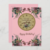  klok met Flowers Birthday Party Uitnodiging Briefkaart (Voorkant / Achterkant)