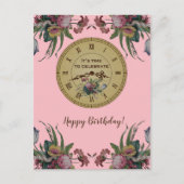  klok met Flowers Birthday Party Uitnodiging Briefkaart (Voorkant)