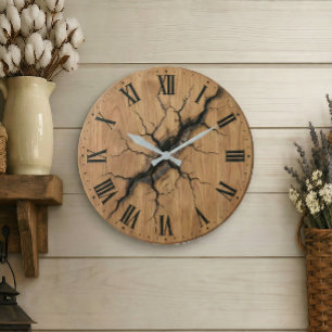 Klok met gebarsten hout effect  Vintage decoratie 
