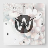 Klok met kersenbloesemmonogram voor aan de muur (Voorkant)