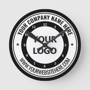 Klok met logo Upload uw logo Voeg tekst naam info