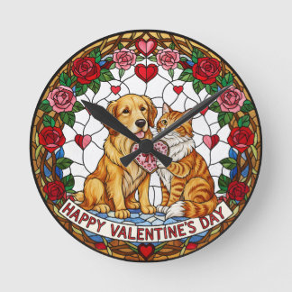 Klok met namaak glas-in-lood met hond en kat