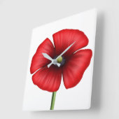 Klok met rode klaproos op vierkante wand (Hoek)