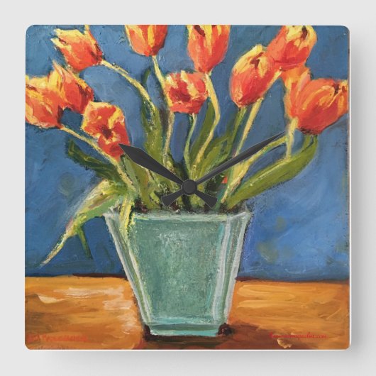 Klok met rode Oranje Tulpen (Voorkant)