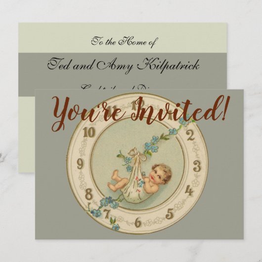 Klok met vintage nieuwjaarsbaby kaart (Voorkant / Achterkant)