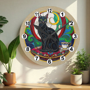 Klok met vintage zwart kat kunst mozaïek decoratie