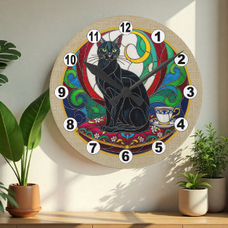 Klok met vintage zwart kat kunst mozaïek decoratie