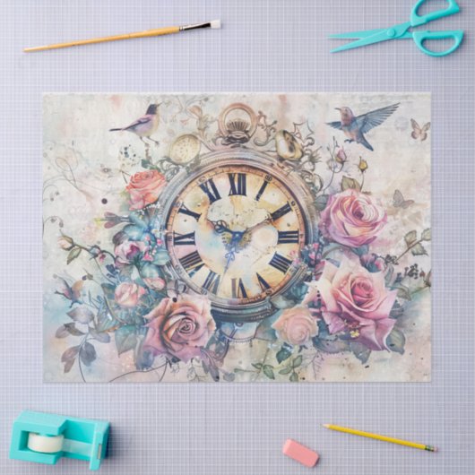 klok met Vogels en Rozen Decoupage Tissuepapier (Craft)