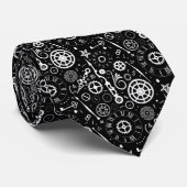 Klok Onderdelen Tijd Patroon Zwarte Stropdas (Opgerold)