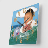 Klok op de walvis met uw afgesneden foto en naam (Hoek)