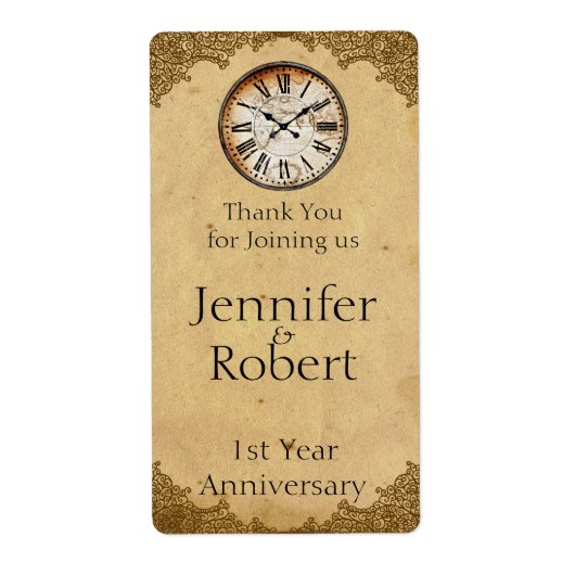  klok op papier 1e Jubileum Wijnlabel Etiket (Voorkant)