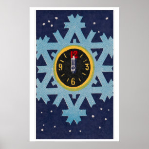 Klok op Sneeuwvlok Luciferdoosje Kunstprint, Russi Poster