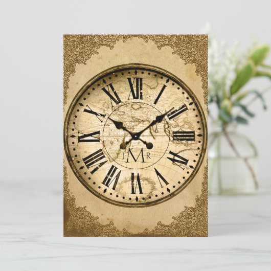  klok over papieren Jubileum voor eerste bruiloft Kaart (Staand voorkant)