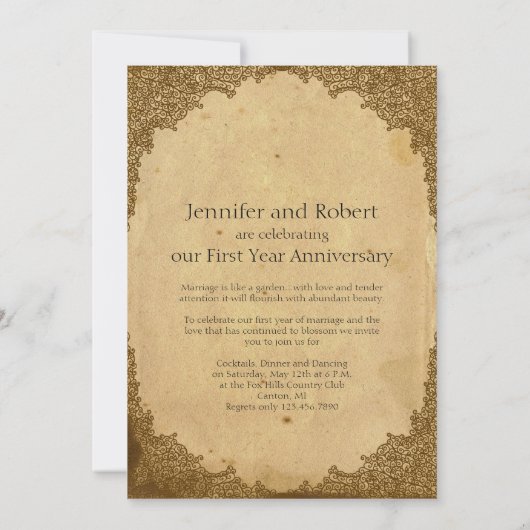  klok over papieren Jubileum voor eerste bruiloft Kaart (Achterkant)