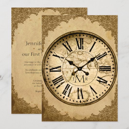  klok over papieren Jubileum voor eerste bruiloft Kaart (Voorkant / Achterkant)