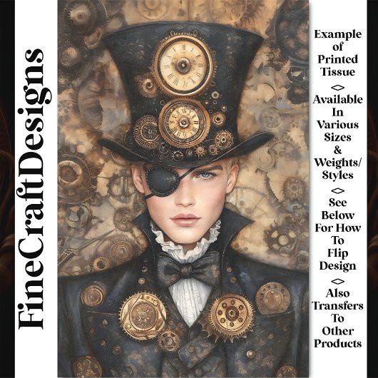 Klok Punk Steampunk Man In Hoge Hoed AD4 Decoupage Tissuepapier