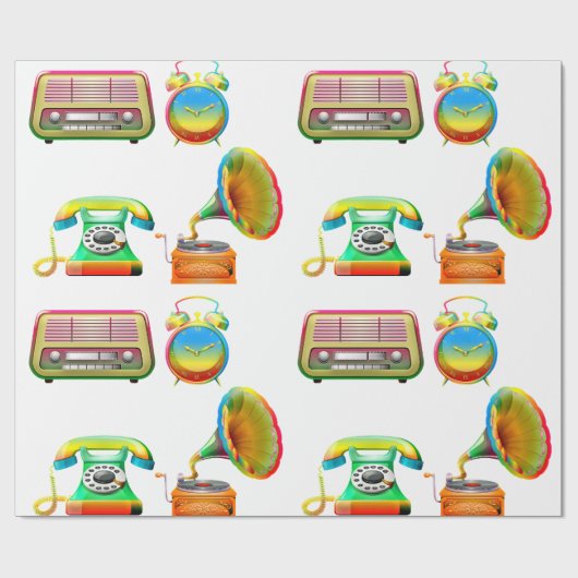 Klok radiotelefoon  oude school cadeaupapier (Vlak)