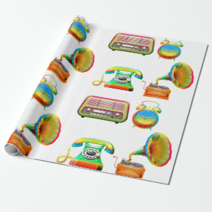 Klok radiotelefoon  oude school cadeaupapier